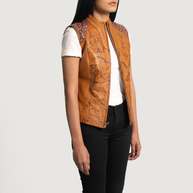 Womens Westina Tan Dye Leather Vest Side Pose-3-1664359371112